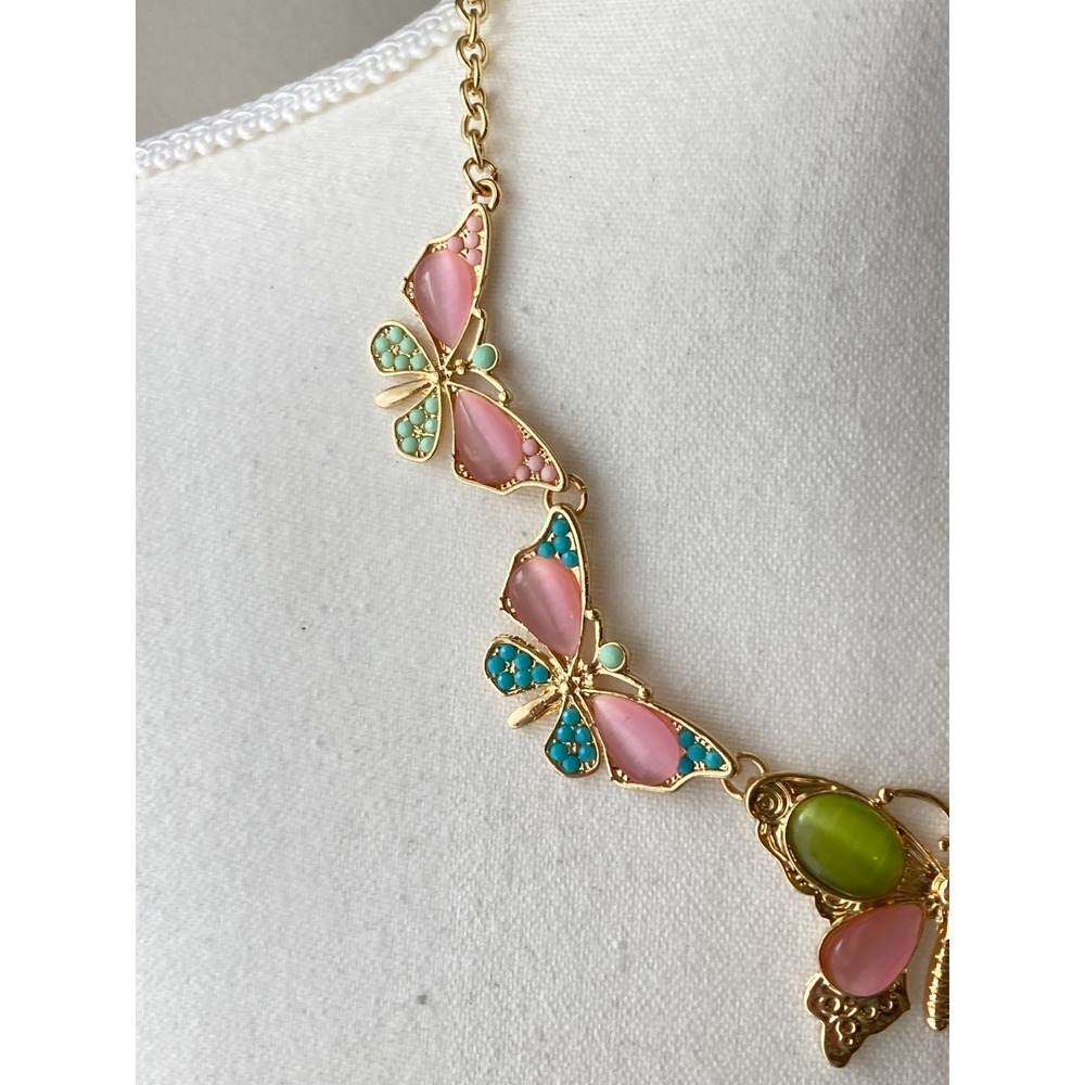 Natasha Butterfly Collar Necklace Pastel Enamel Cabochon Fairy Spring Whimsical - Picture 3 of 9